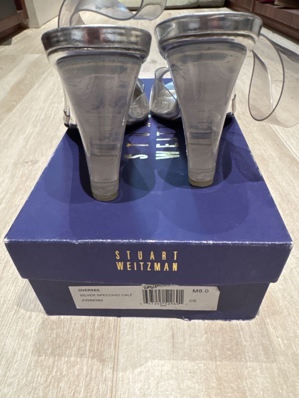 Stuart Weitzman Silver Wedge Heels with Clear Straps - Size 8 - Picture 2 of 5